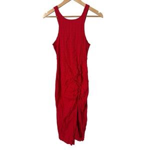 Free People Kokomo Midi‎ Dress Red Sleeveless Front Slit Textured Lightweight XS